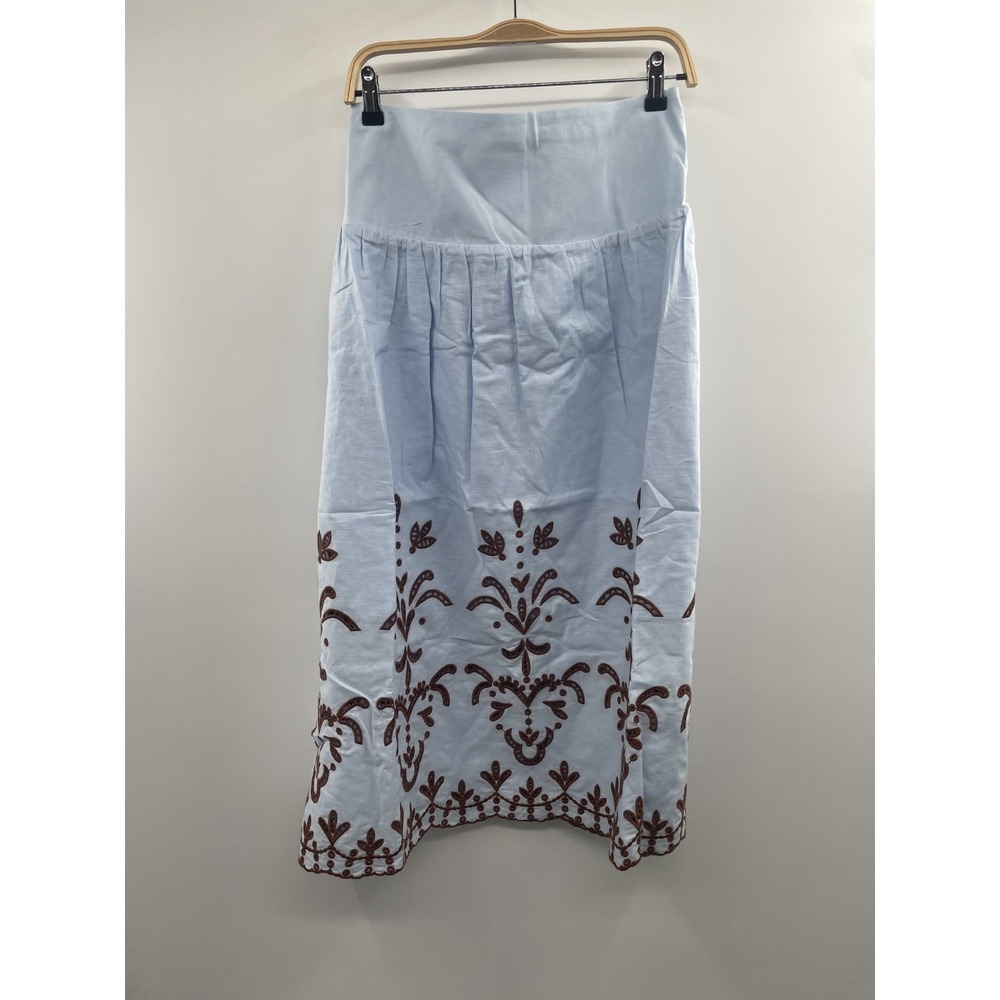 NWT Cartolina Georgia Skirt Women's Medium Sky Blue Embroidery Elastic Waist